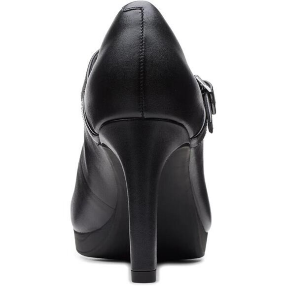 Womens Black Leather Heels Closed Toe Pumps Adjustable Strap Dress Shoes Comfort - Picture 7 of 8